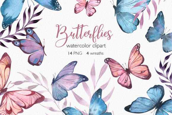 Elevate Your Creative Projects with Blue and Pink Watercolor Butterfly Designs