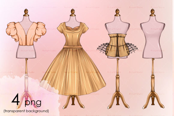 Elevate Your Designs with the Fashion Mannequin Gold Art Set Clipart