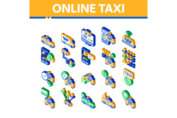 Elevating Digital Transport Narratives with the Online Taxi Isometric Elements Icons Set Vector