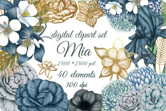 Elevating Visual Storytelling with Blue Flowers Wedding Flowers Clipart and The Mia Collection