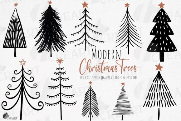 Modern Christmas Trees Decor Clip Art for Designers